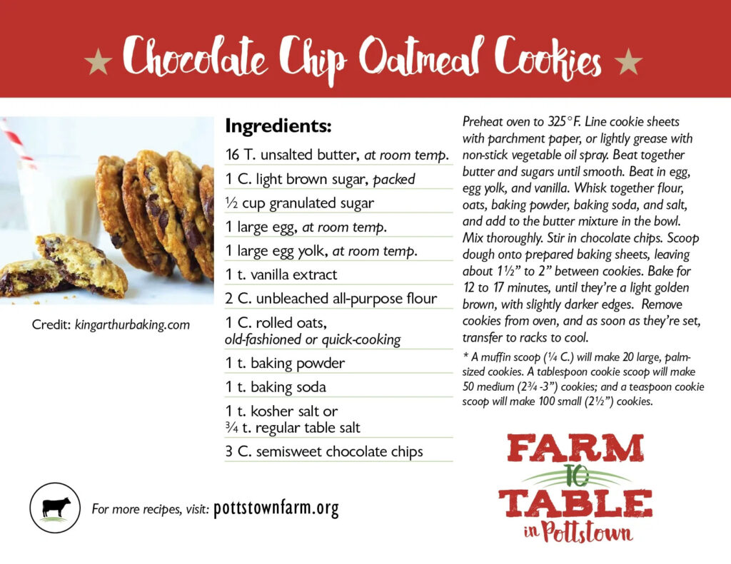 Recipe Card for Chocolate Chip Oatmeal Cookies
