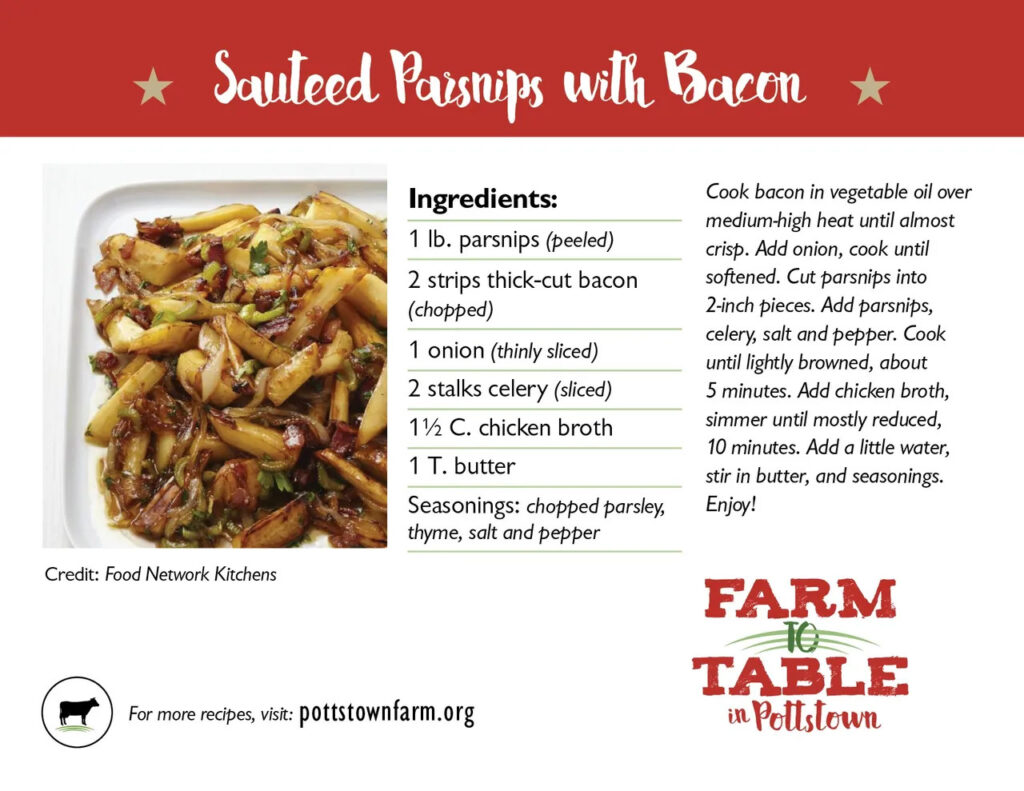 Recipe Card for Sauteed Parsnips with Bacon